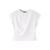 Women's Solid Twist-Front Cropped T-Shirt